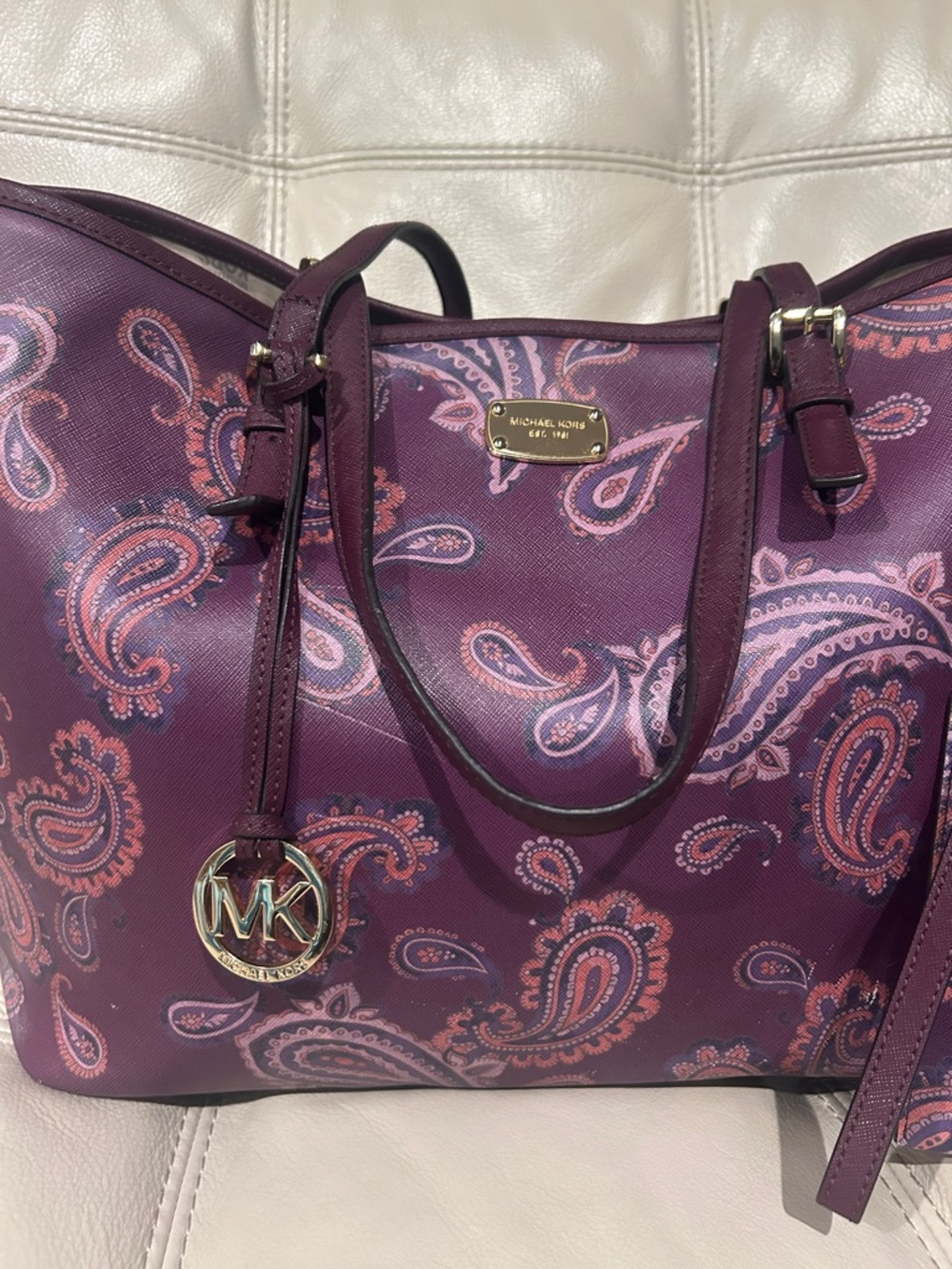 Michael Kors Purple Paisley Tote with Matching Wristlet Set - Picture 2 of 13